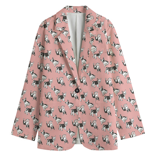Cute French Bulldog Puppy Pattern Print Women's Cotton Blazer