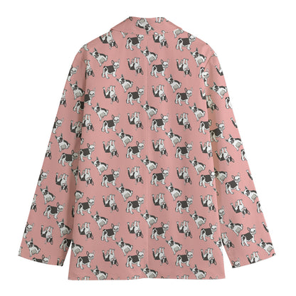 Cute French Bulldog Puppy Pattern Print Women's Cotton Blazer