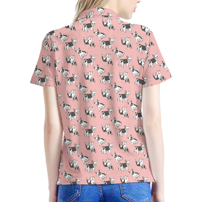 Cute French Bulldog Puppy Pattern Print Women's Polo Shirt