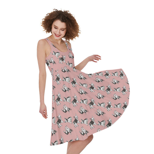 Cute French Bulldog Puppy Pattern Print Women's Sleeveless Dress