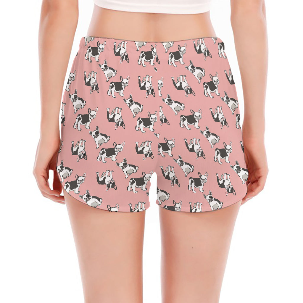 Cute French Bulldog Puppy Pattern Print Women's Split Running Shorts