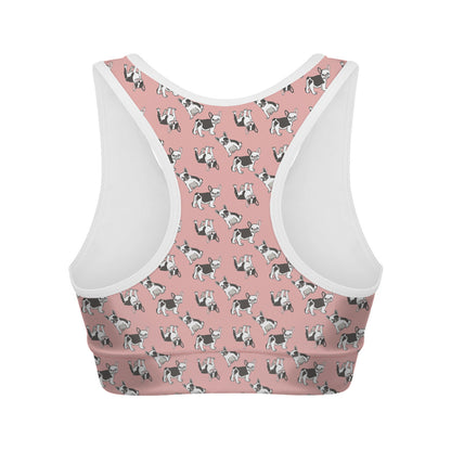 Cute French Bulldog Puppy Pattern Print Women's Sports Bra