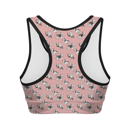 Cute French Bulldog Puppy Pattern Print Women's Sports Bra