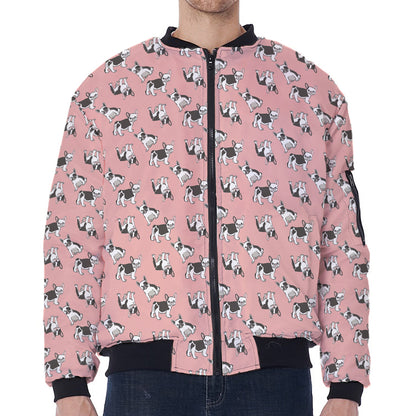 Cute French Bulldog Puppy Pattern Print Zip Sleeve Bomber Jacket