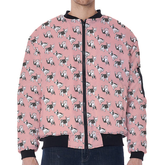 Cute French Bulldog Puppy Pattern Print Zip Sleeve Bomber Jacket