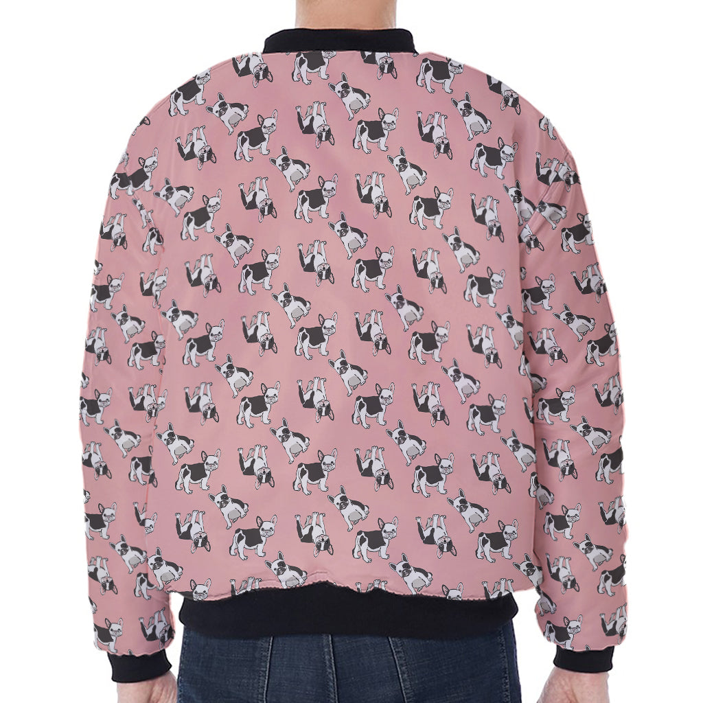 Cute French Bulldog Puppy Pattern Print Zip Sleeve Bomber Jacket