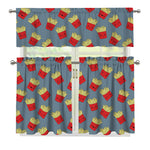 Cute French Fries Pattern Print 3 Piece Kitchen Curtains