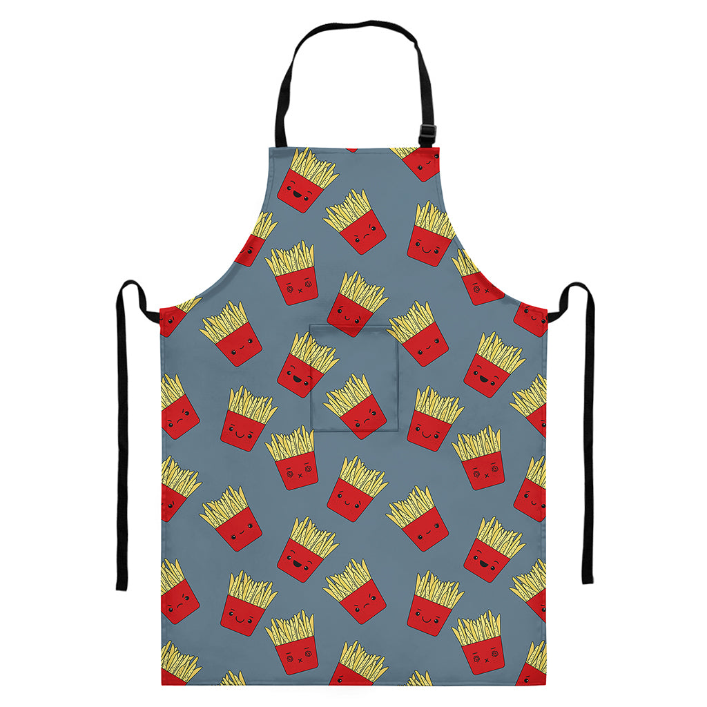 Cute French Fries Pattern Print Bib Apron With Pocket