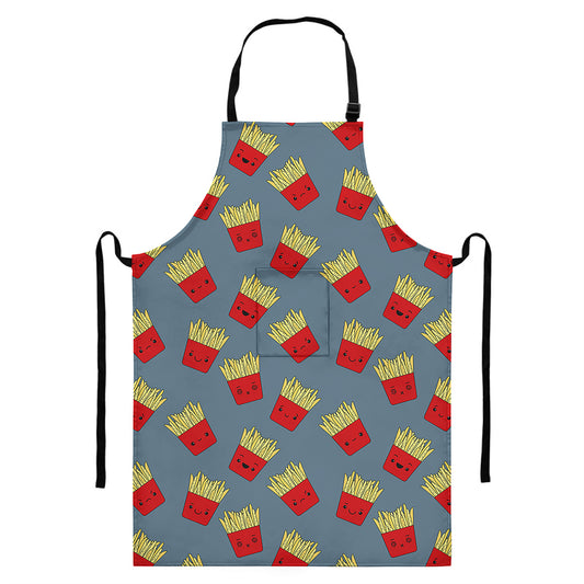 Cute French Fries Pattern Print Bib Apron With Pocket