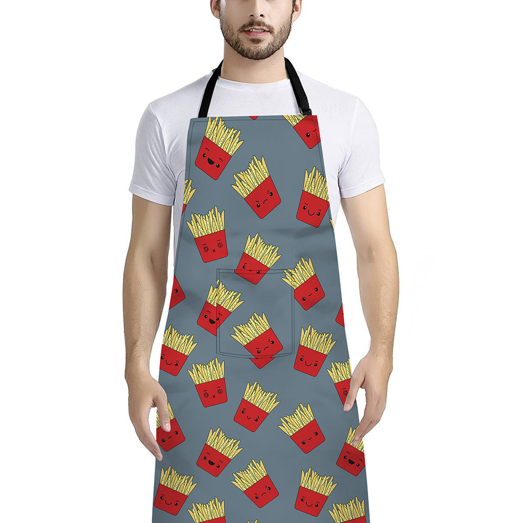 Cute French Fries Pattern Print Bib Apron With Pocket