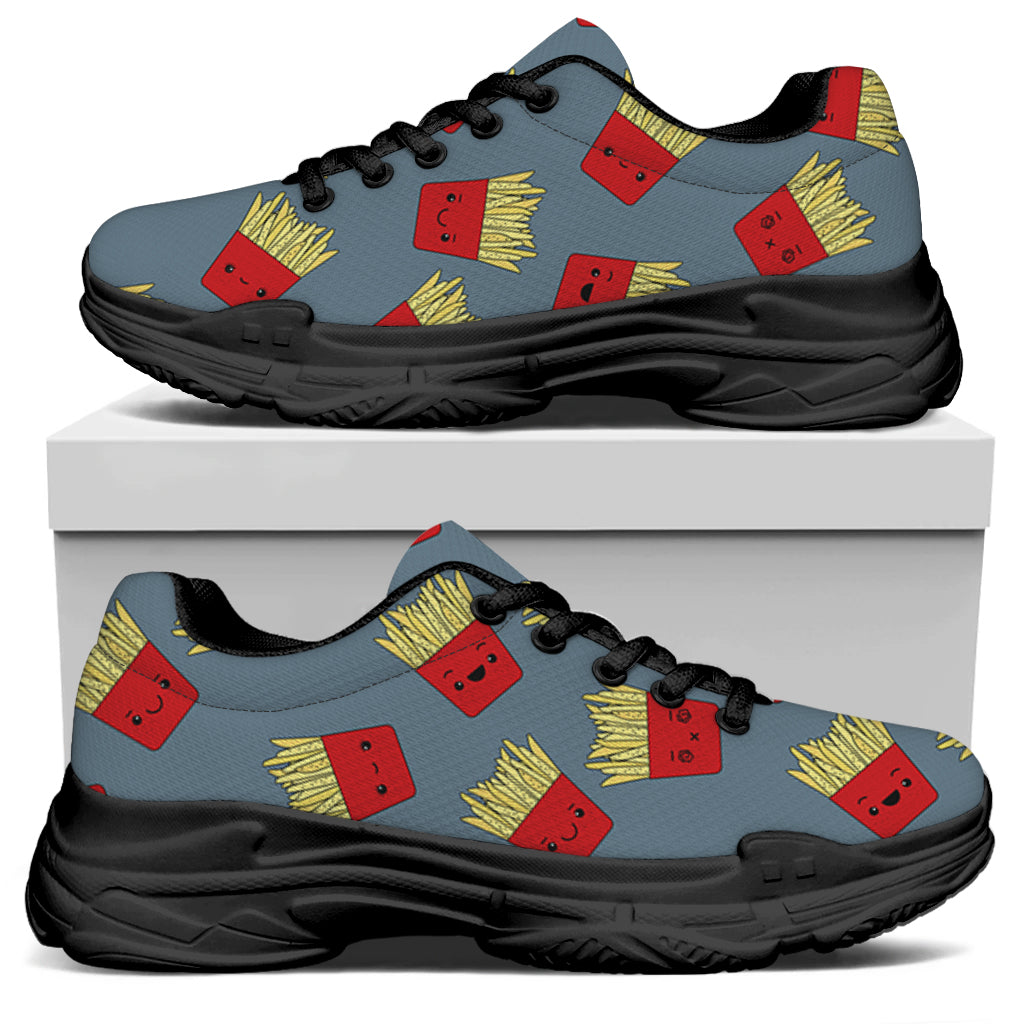 Cute French Fries Pattern Print Black Chunky Shoes