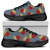 Cute French Fries Pattern Print Black Chunky Shoes