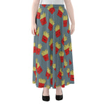 Cute French Fries Pattern Print Chiffon Maxi Skirt