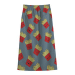 Cute French Fries Pattern Print Cotton Front Slit Maxi Skirt