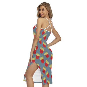 Cute French Fries Pattern Print Cross Back Cami Dress