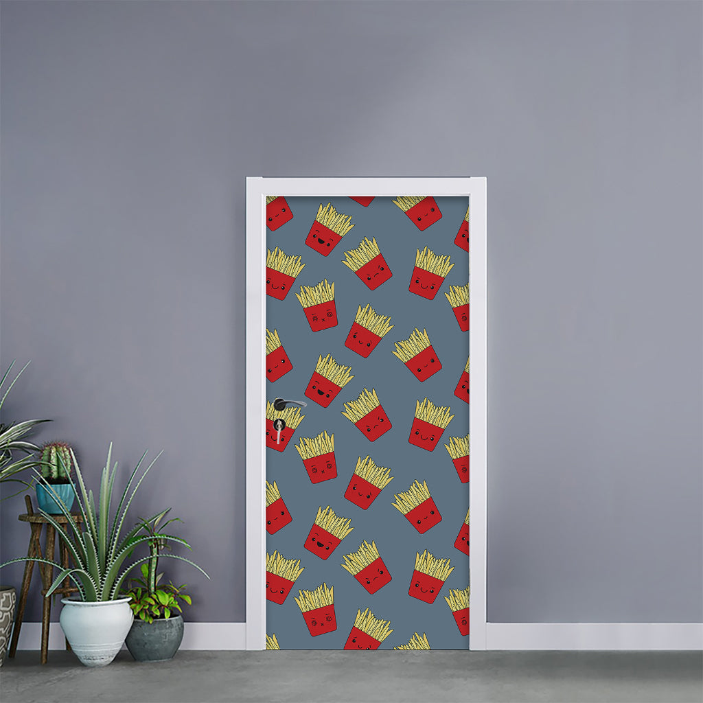 Cute French Fries Pattern Print Door Sticker