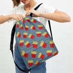 Cute French Fries Pattern Print Drawstring Backpack