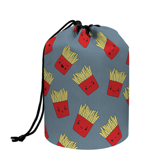 Cute French Fries Pattern Print Drawstring Makeup Bag