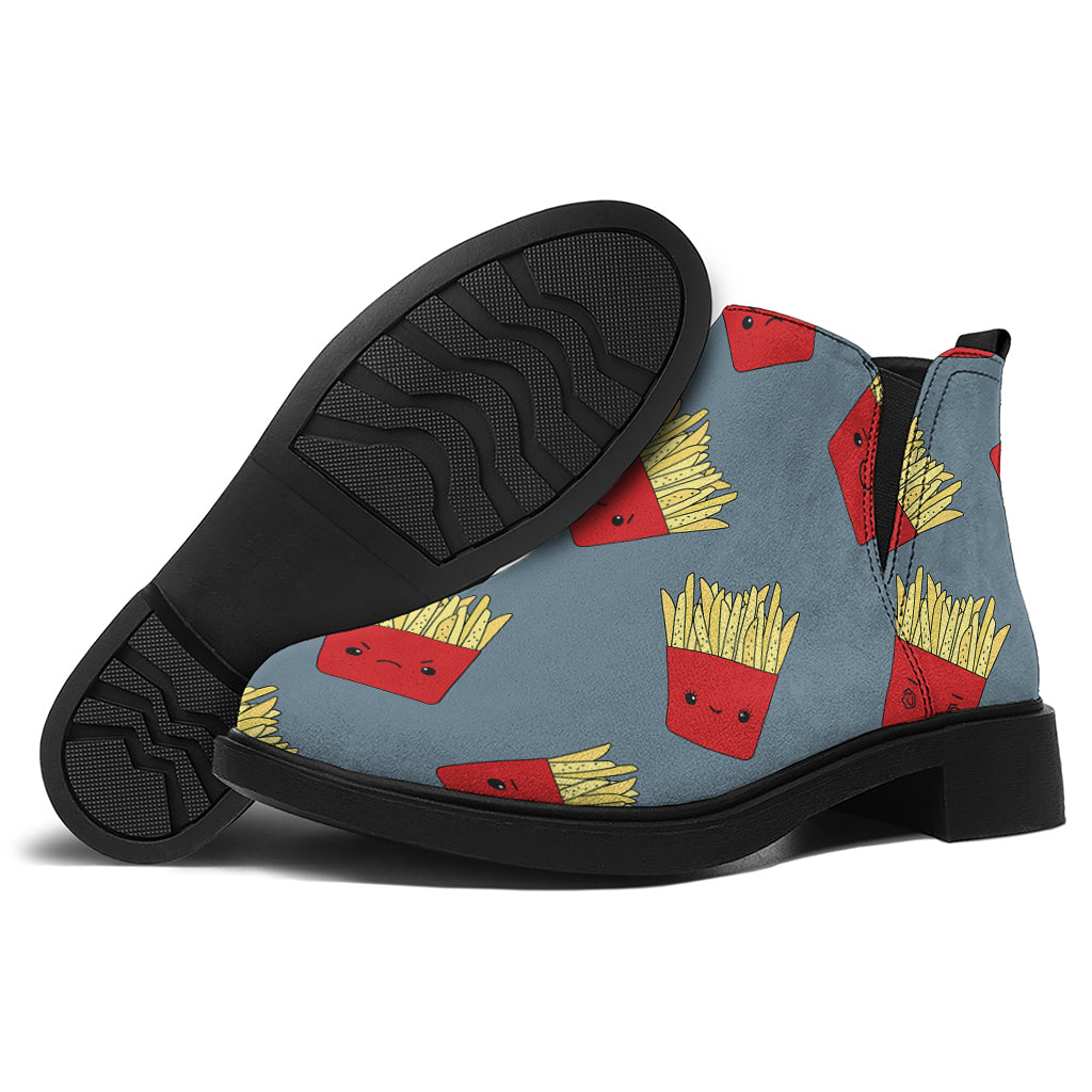 Cute French Fries Pattern Print Flat Ankle Boots