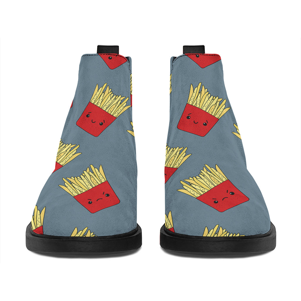 Cute French Fries Pattern Print Flat Ankle Boots