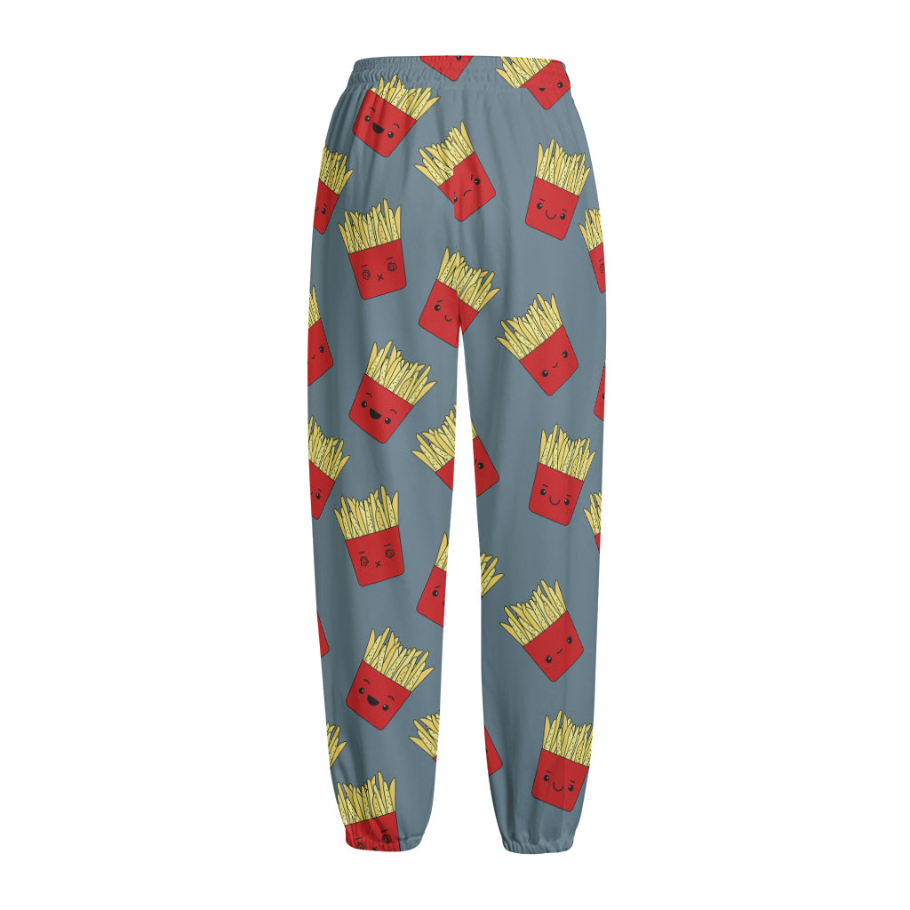 Cute French Fries Pattern Print Fleece Lined Knit Pants