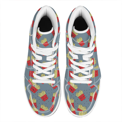 Cute French Fries Pattern Print High Top Leather Sneakers
