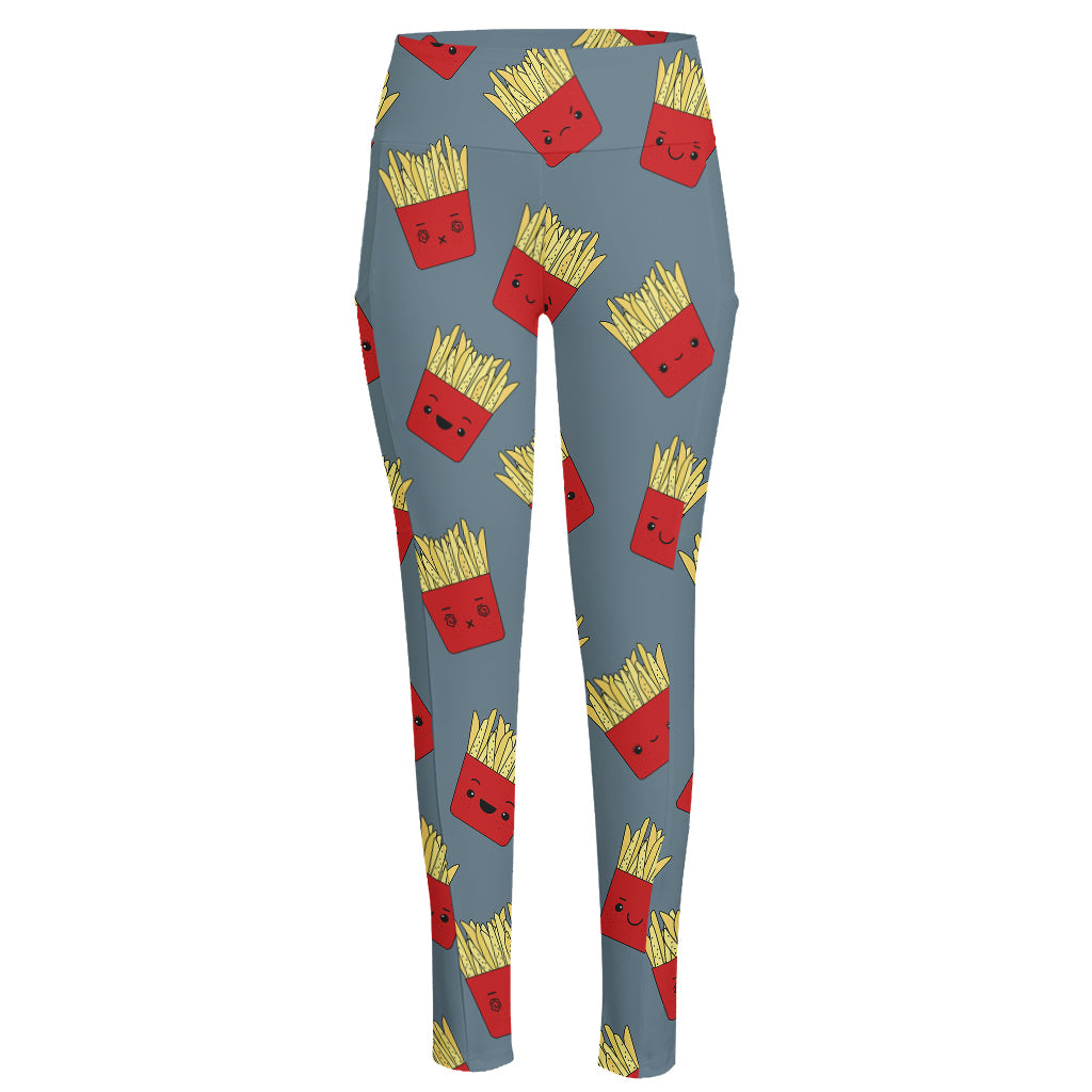 Cute French Fries Pattern Print High-Waisted Pocket Leggings