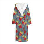 Cute French Fries Pattern Print Hooded Bathrobe