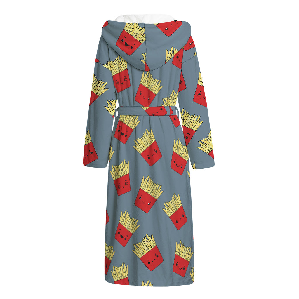 Cute French Fries Pattern Print Hooded Bathrobe