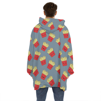 Cute French Fries Pattern Print Hoodie Blanket