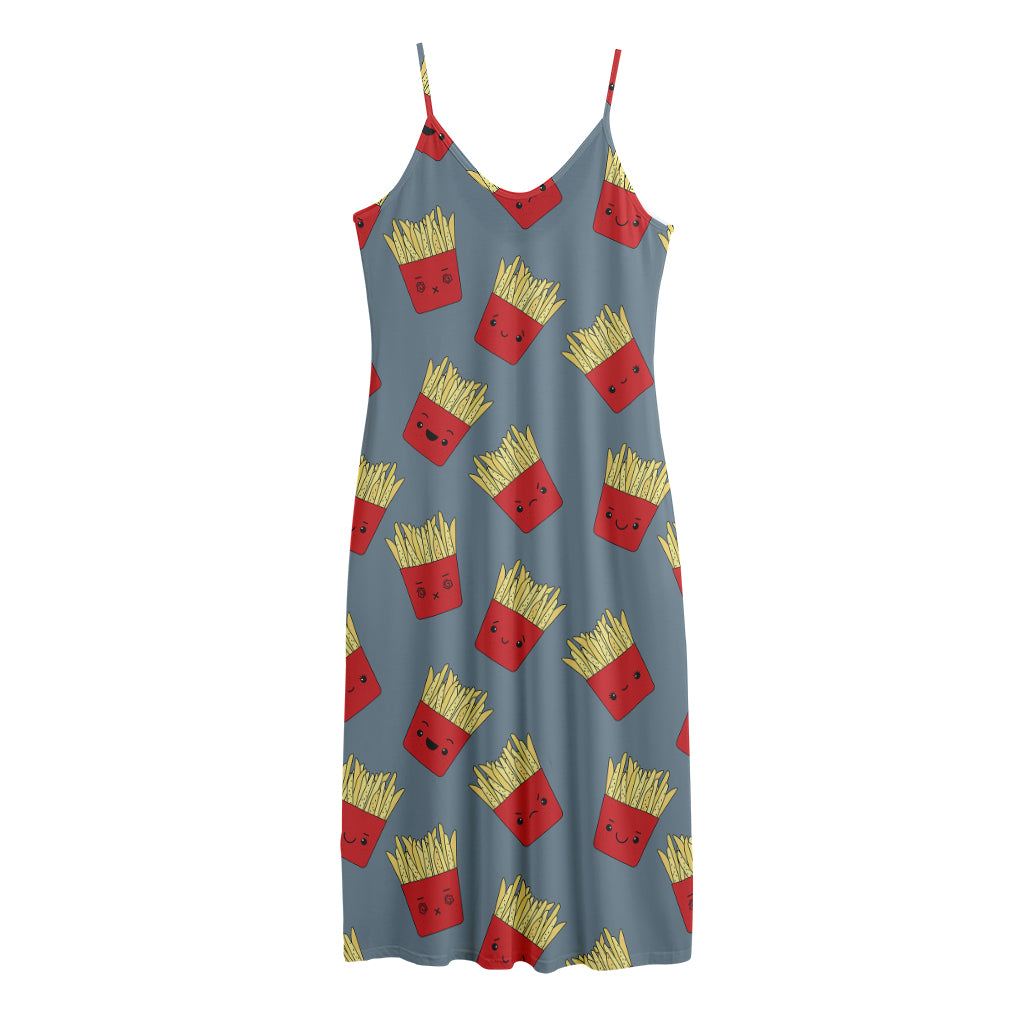 Cute French Fries Pattern Print Jersey Midi Cami Dress