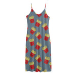 Cute French Fries Pattern Print Jersey Midi Cami Dress