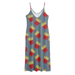 Cute French Fries Pattern Print Jersey Midi Cami Dress