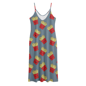 Cute French Fries Pattern Print Jersey Midi Cami Dress