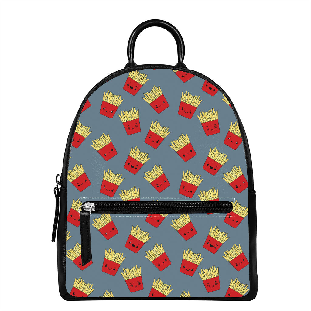 Cute French Fries Pattern Print Leather Backpack