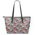Cute French Fries Pattern Print Leather Tote Bag With Zipper