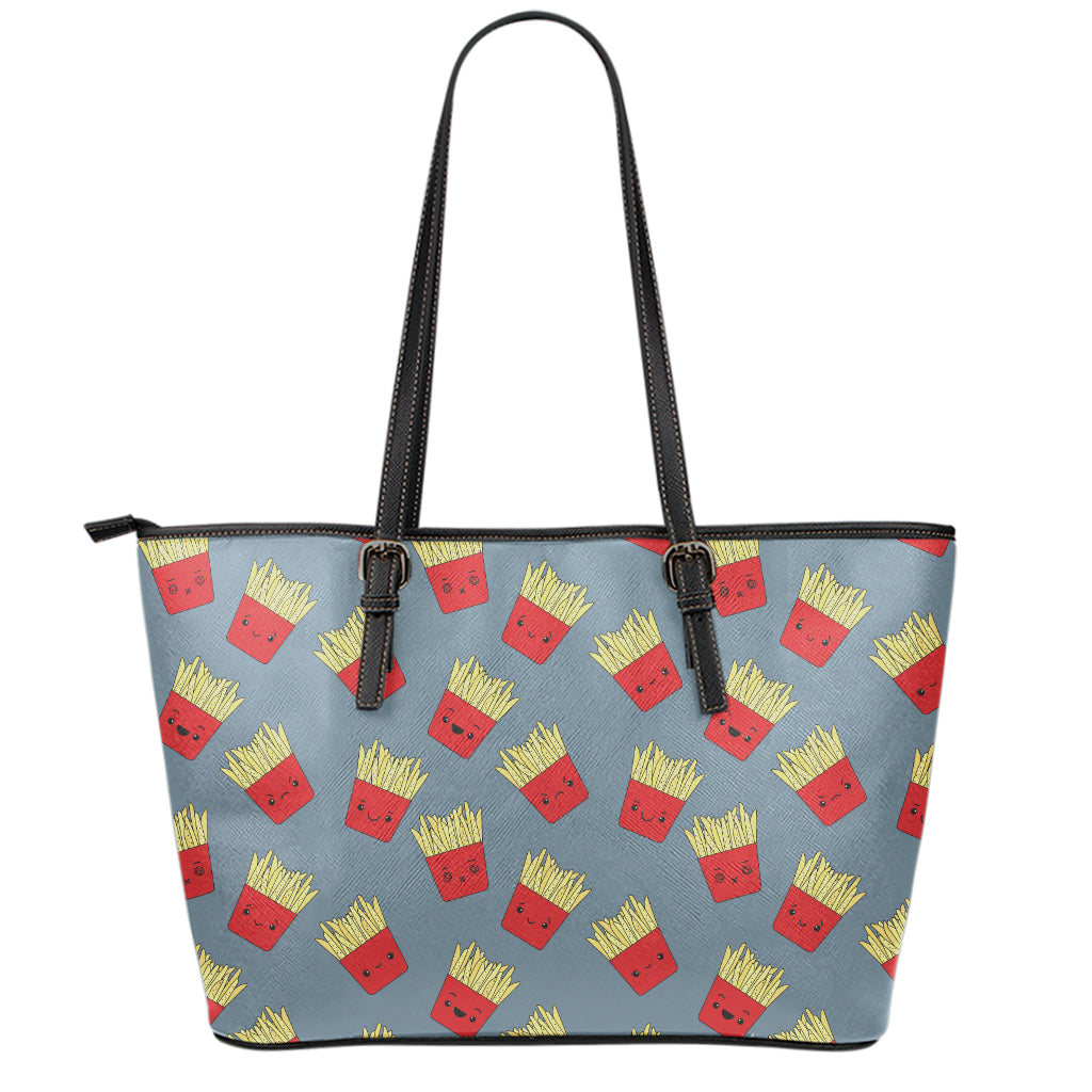 Cute French Fries Pattern Print Leather Tote Bag