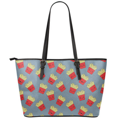 Cute French Fries Pattern Print Leather Tote Bag