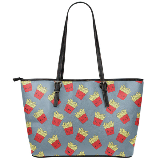 Cute French Fries Pattern Print Leather Tote Bag
