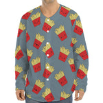Cute French Fries Pattern Print Long Sleeve Baseball Jersey