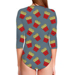 Cute French Fries Pattern Print Long Sleeve Swimsuit