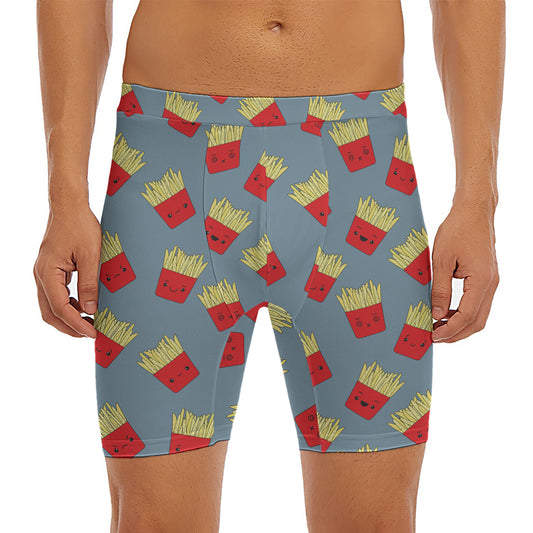 Cute French Fries Pattern Print Men's Long Boxer Briefs