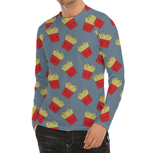 Cute French Fries Pattern Print Men's Long Sleeve Rash Guard