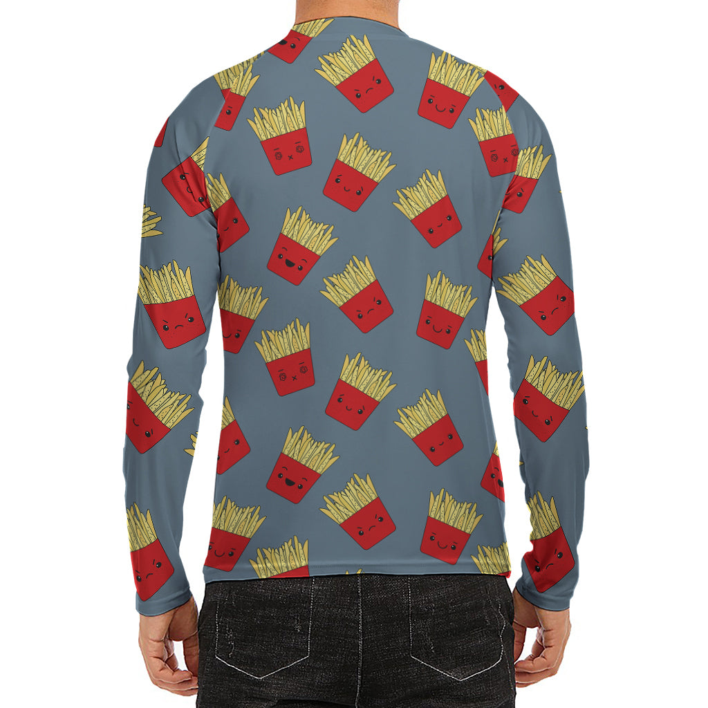 Cute French Fries Pattern Print Men's Long Sleeve Rash Guard