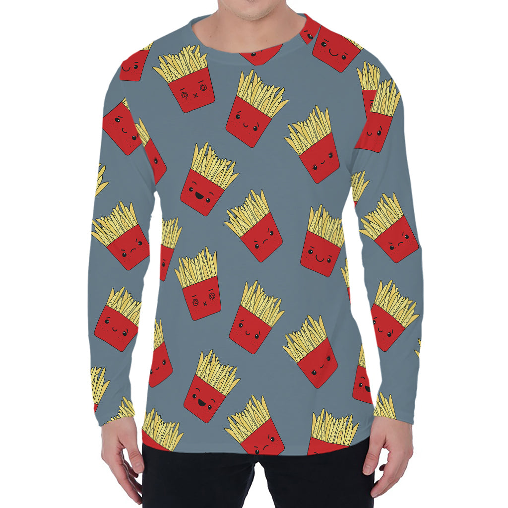 Cute French Fries Pattern Print Men's Long Sleeve T-Shirt