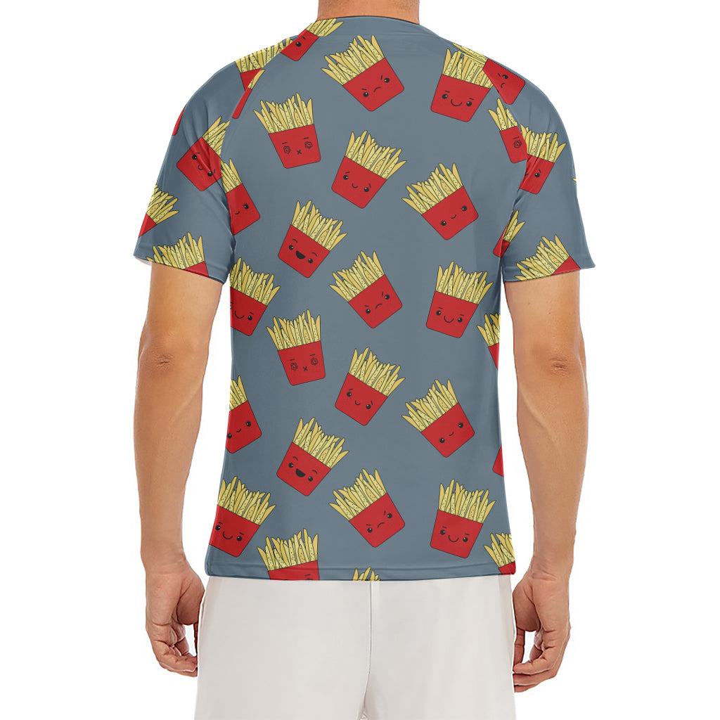 Cute French Fries Pattern Print Men's Short Sleeve Rash Guard