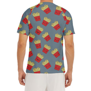 Cute French Fries Pattern Print Men's Short Sleeve Rash Guard