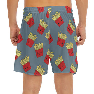 Cute French Fries Pattern Print Men's Split Running Shorts