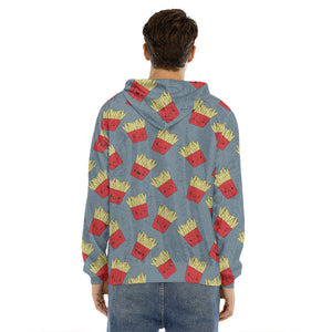 Cute French Fries Pattern Print Men's Velvet Pullover Hoodie