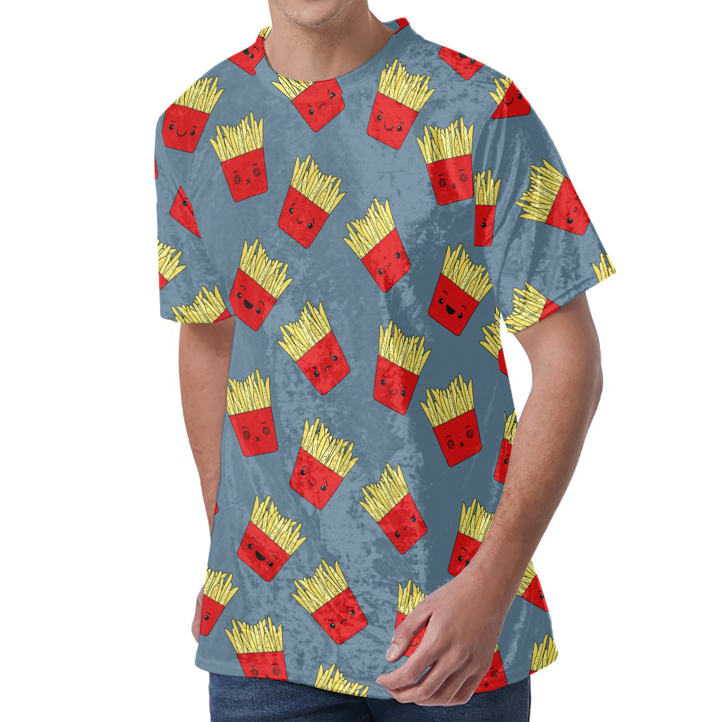 Cute French Fries Pattern Print Men's Velvet T-Shirt